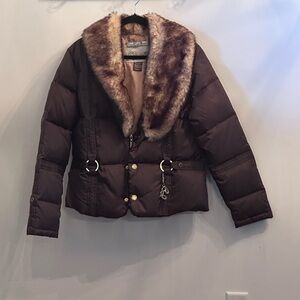 Pepe Jeans Brown Fur-Trimmed Jacket